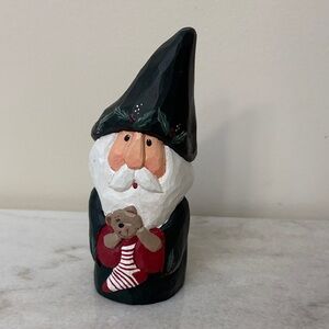 Traditional Folk Art Santa with Stocking and Bear Decoration